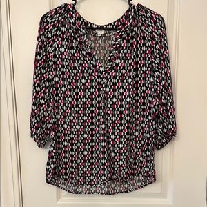 Crown & Ivy Black and Pink Patterned Blouse